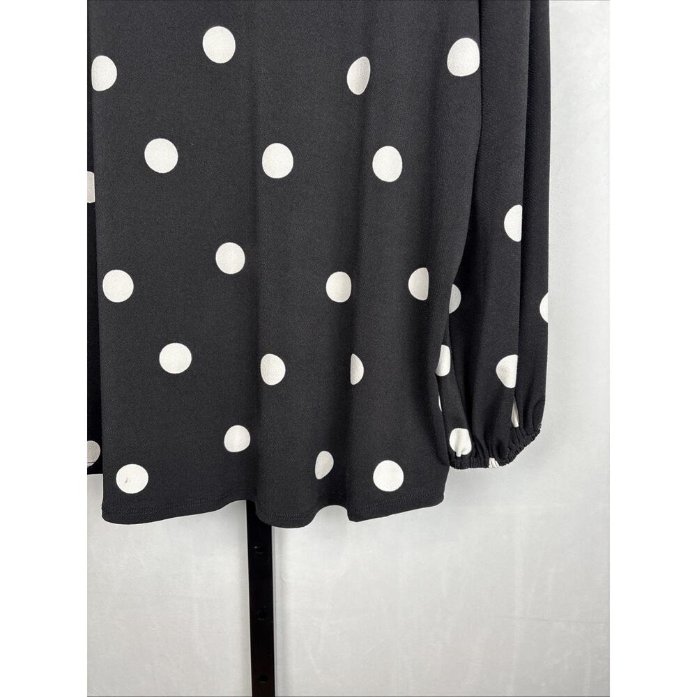 Adrianna Papell Women’s Large Black Polka Dot Blouse 3/4 Sleeve Career Flowy NEW - Picture 13 of 15